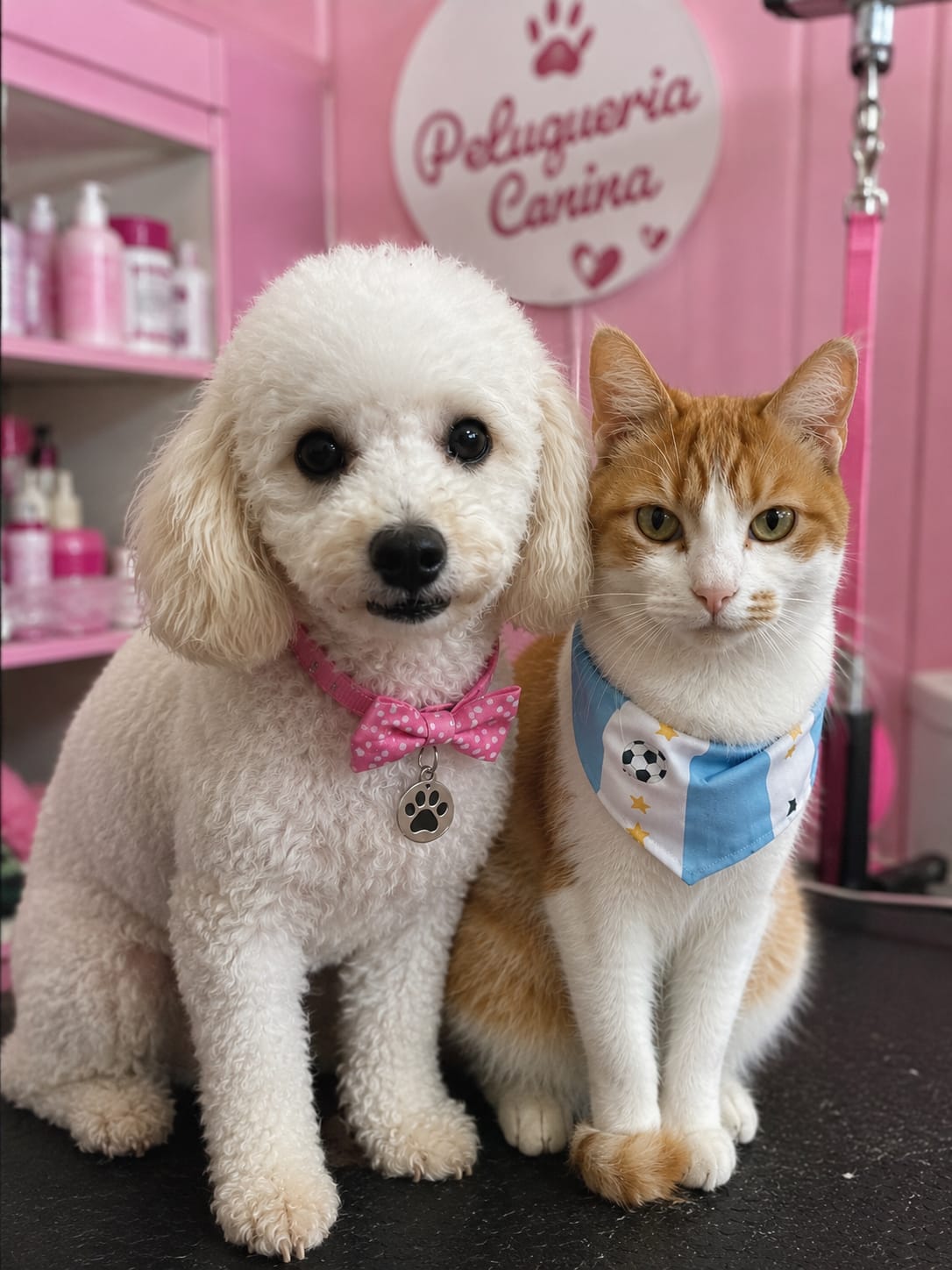 Perro y gato listos para su sesión en Cheddy